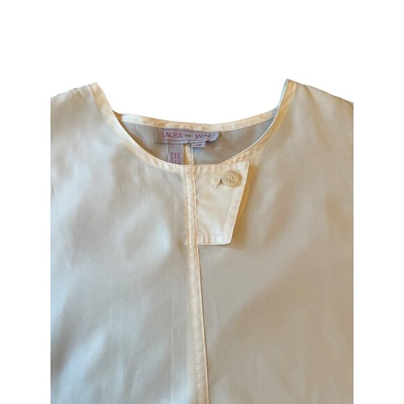 Vintage 80s Laura & Jayne  Cream Polyester Blouse Size 14 Button Neck Detail - Picture 3 of 4